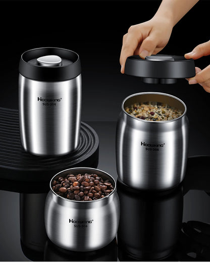 Vacuum Sealed Coffee Bean Storage Tank – 304 Stainless Steel Moisture-Proof Food Jar for Home