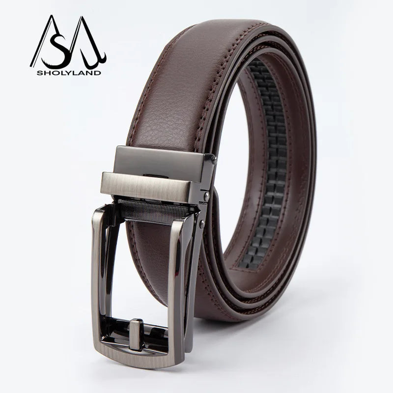 Men’s Classic Leather Belt – Trendy Two-Layer Cowhide with Alloy Automatic Buckle for Business & Casual Wear