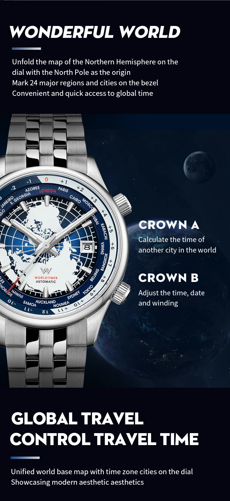 WM Welly Merck Automatic Mechanical Men’s Watch — High-Quality Sapphire, World Time, WM057 Luxury Timepiece