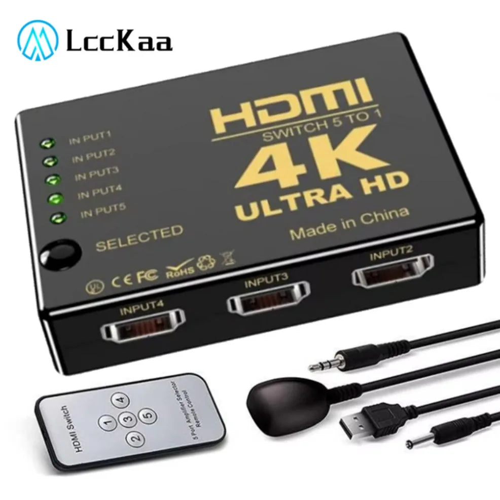 5x1 HDMI Switch 4K – 5 Input 1 Output Video Switcher with IR Remote for Xbox, PS4, PC, Laptop & HDTV