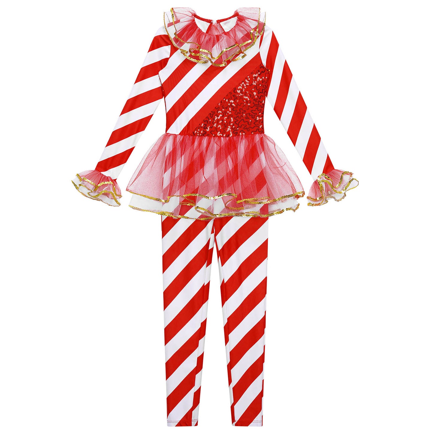 Kids Candy Cane Striped Christmas Tutu Leotard — Sequined Santa Bodysuit for Ballet & Gymnastics
