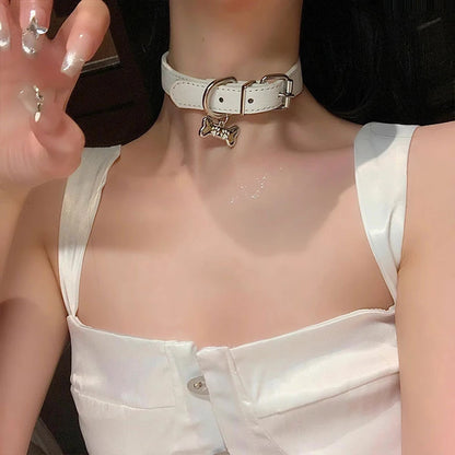 Colorful Gothic Dog Claw & Bone Choker Necklace - PU Leather Punk Party Jewelry for Women