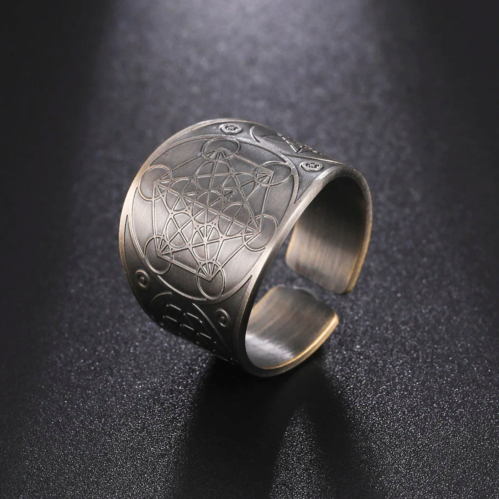 Dawapara 7 Archangels Protection Ring – Metatron Cube, Lilith Symbol, King Solomon Secrets Vintage Amulet Jewelry