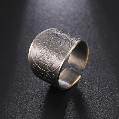 Dawapara 7 Archangels Protection Ring – Metatron Cube, Lilith Symbol, King Solomon Secrets Vintage Amulet Jewelry