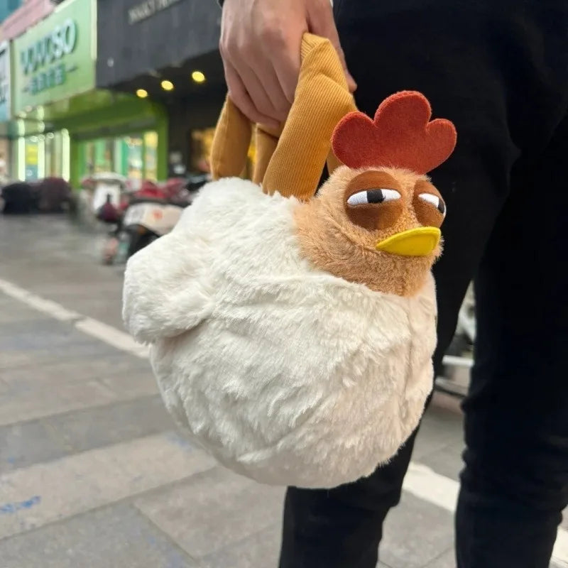 Fur Chicken Plush Bag – Funny Ugly Hen Shaped Handbag, Kawaii Satchel Purse with Pendant Keychain for Women Birthday Gifts