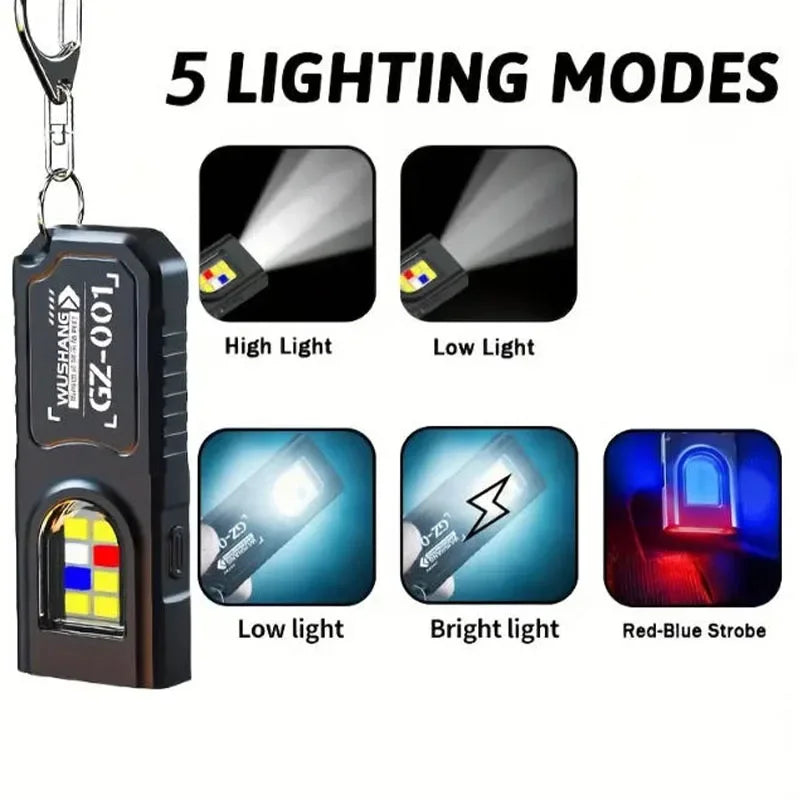 Mini COB LED Keychain Flashlight - USB C Rechargeable Waterproof Pocket Work Light for Camping, Walking & Outdoor Use