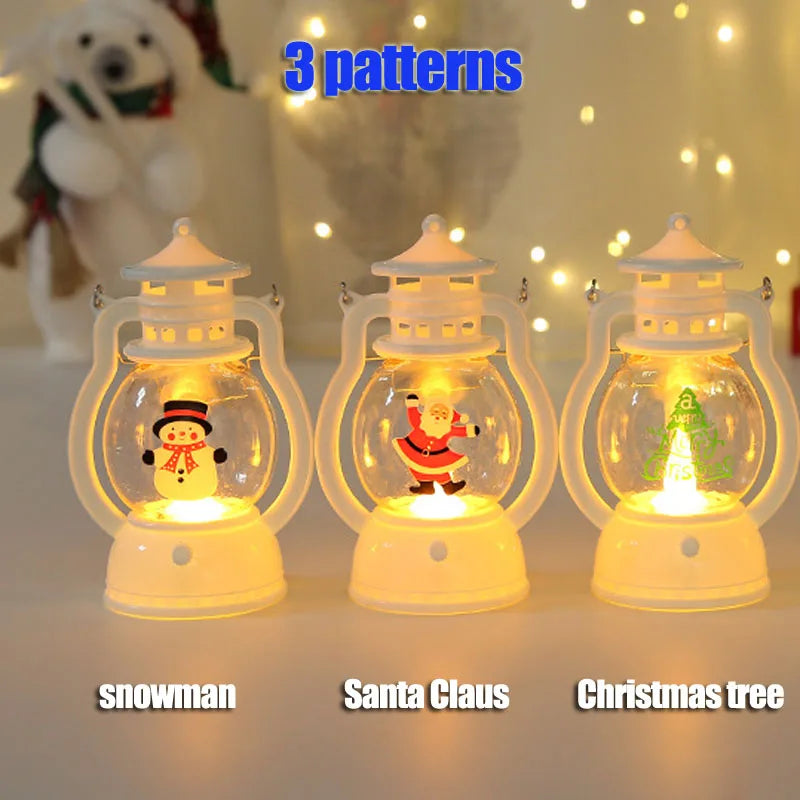 Portable LED Christmas Lanterns – Santa Claus & Snowman Indoor Decor, Battery-Powered for Home Xmas & New Year