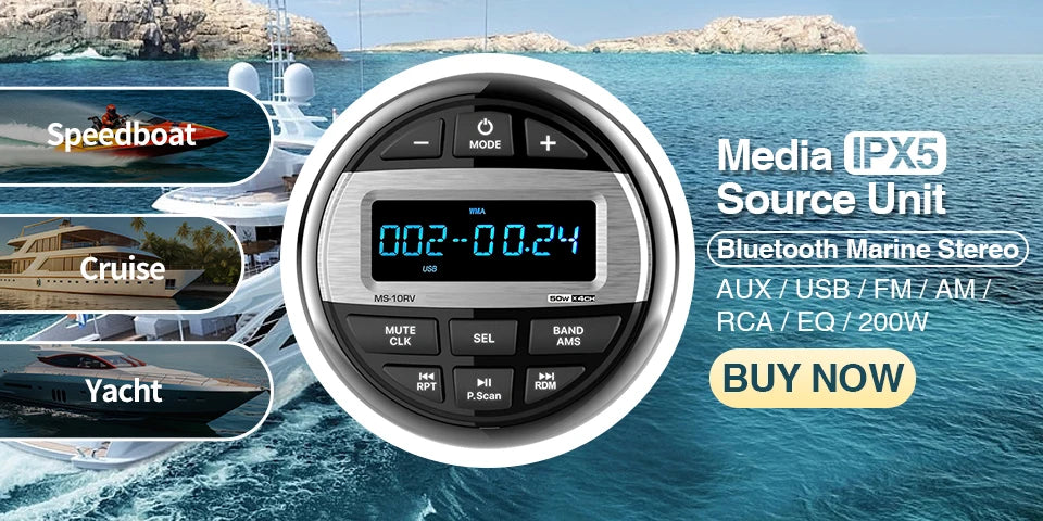 AKAMATE Boat Radio MP5 – Marine Stereo Media Player with AM/FM RDS, Bluetooth, AUX, MP3/MP4 Video Play for ATV, UTV, SPA, RZR