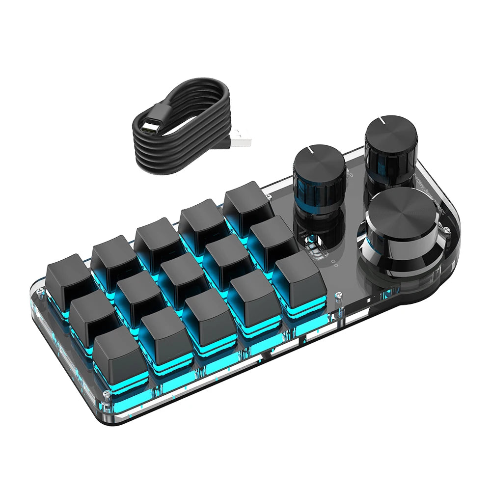 15-Key RGB Mechanical Macro Keyboard — Custom Programmable Hotswap Macropad with 3 Knobs for Photoshop & Gaming