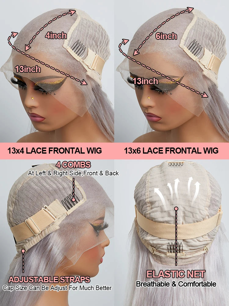13x6 Silver Grey Body Wave Lace Front Wig – 100% Human Hair, Preplucked 13x4 Lace Frontal Brazilian Wig, 36 Inch