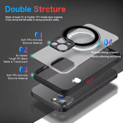 Luxury Armor Matte Magnetic Case - Shockproof MagSafe Wireless Charging Cover for iPhone 17 16 15 14 13 12 11 Pro Max Mini Plus