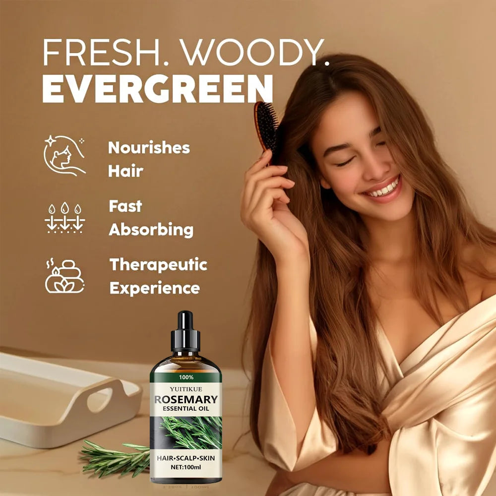 Pure Rosemary Essential Oil - Natural Aromatherapy Oil for Hair, Scalp & Skin Care
