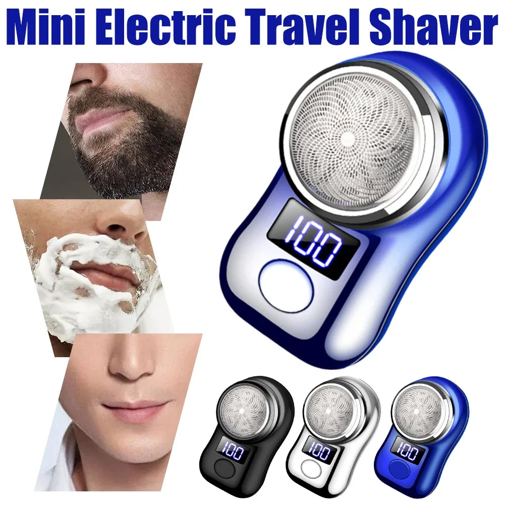 USB Rechargeable Men’s Electric Shaver with LED Display – Portable Waterproof Mini Rotary Razor for Travel and Beard Grooming