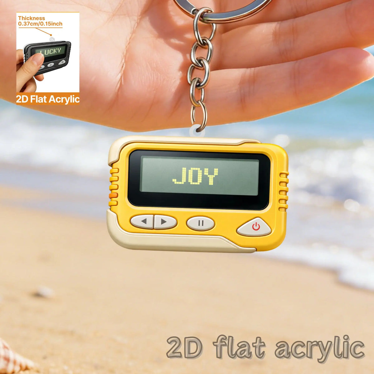 2D Retro Pager Keychain - Flat Acrylic Pendant Charm for Backpacks, Keys & 90s Nostalgia Gifts