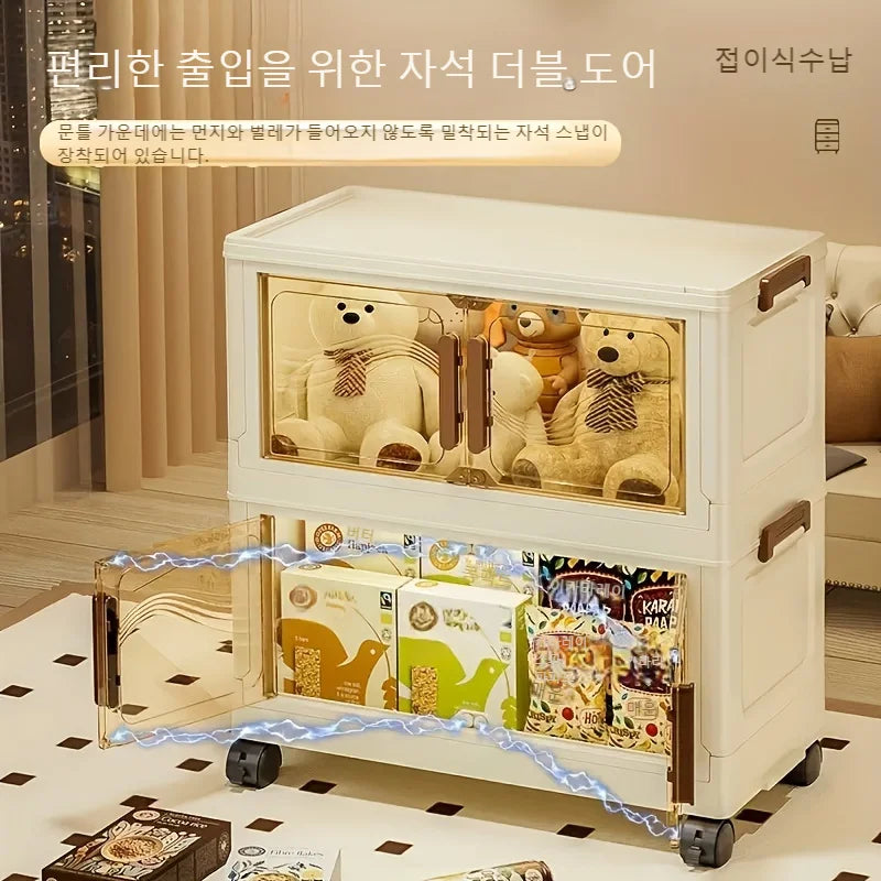 Foldable Multi-Layer Storage Box with Wheels — Plastic Cabinet for Clothes, Books & Kitchen Organization
