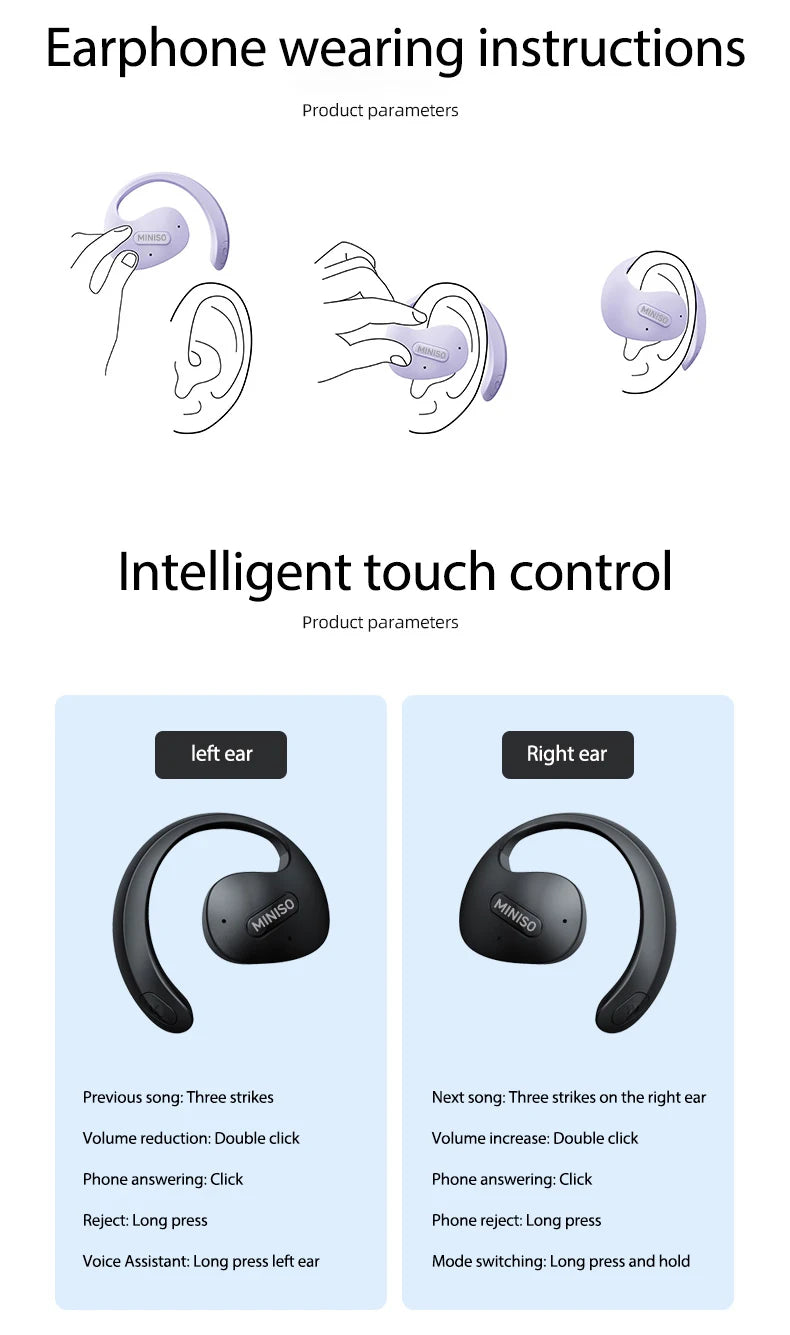 MINISO X15Pro Translator Bluetooth Earphones — Wireless Headset for Travel & Office, 5.4 AI Translation, ASMR App Compatible