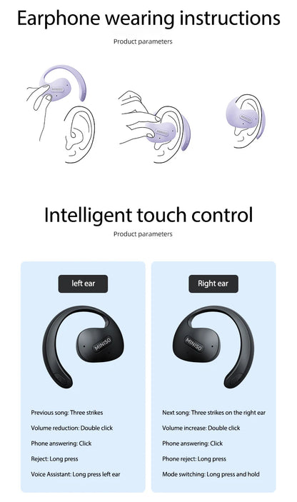 MINISO X15Pro Translator Bluetooth Earphones — Wireless Headset for Travel & Office, 5.4 AI Translation, ASMR App Compatible