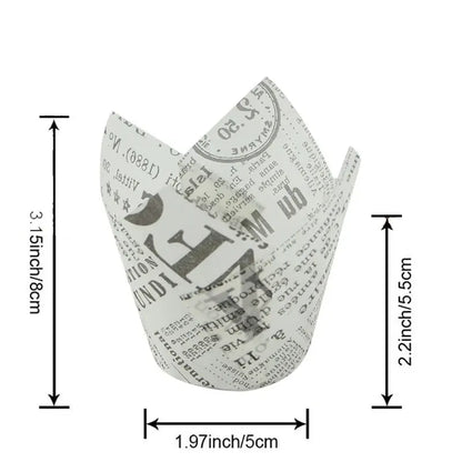 50PCS Tulip Baking Cups – Disposable Oil-Proof Paper Cup Trays for Cakes, Muffins & Bread