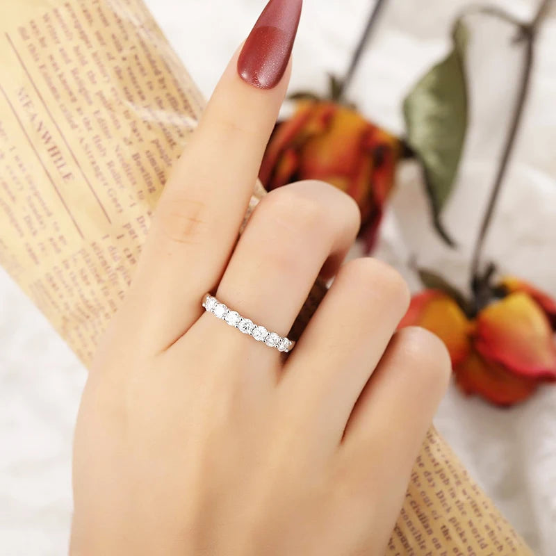 100% Pass Diamond Tester Pen & Moissanite Ring – Matching 925 Sterling Silver Wedding Band for Women