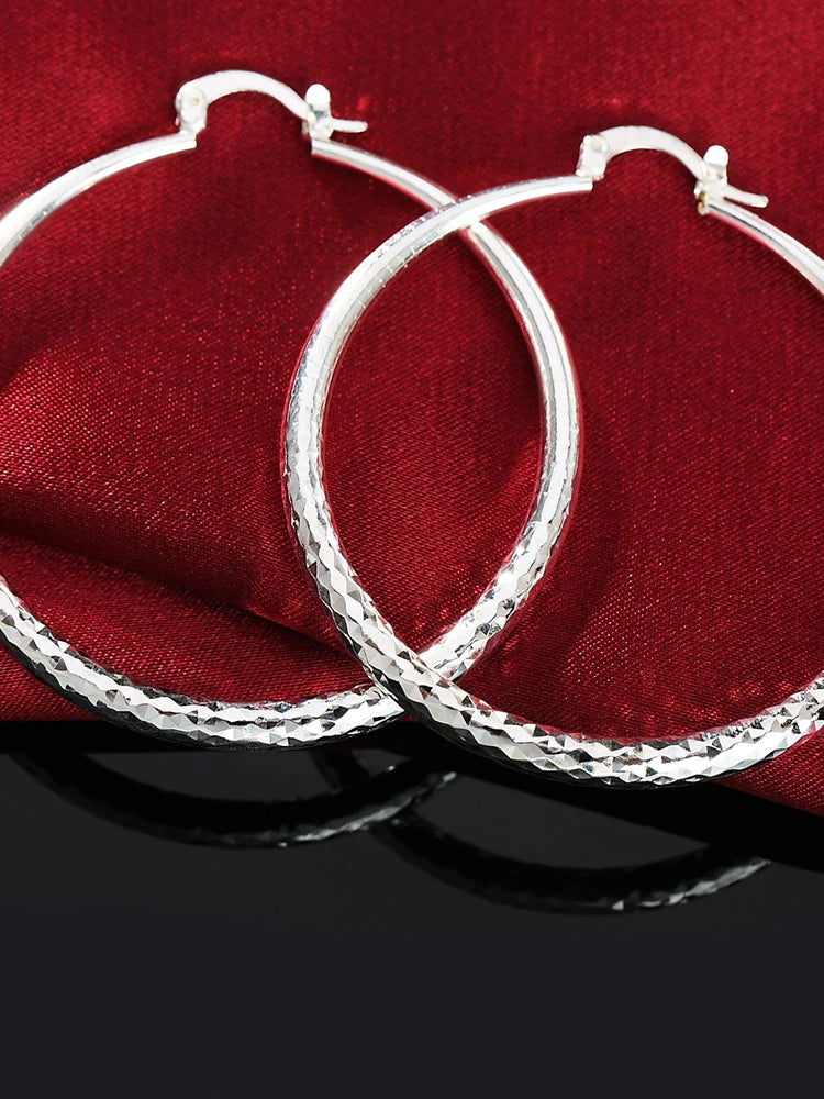 Charms 925 Sterling Silver 5CM Circle Hoop Earrings for Women - Fashionable Wedding Party Jewelry, Holiday Gifts