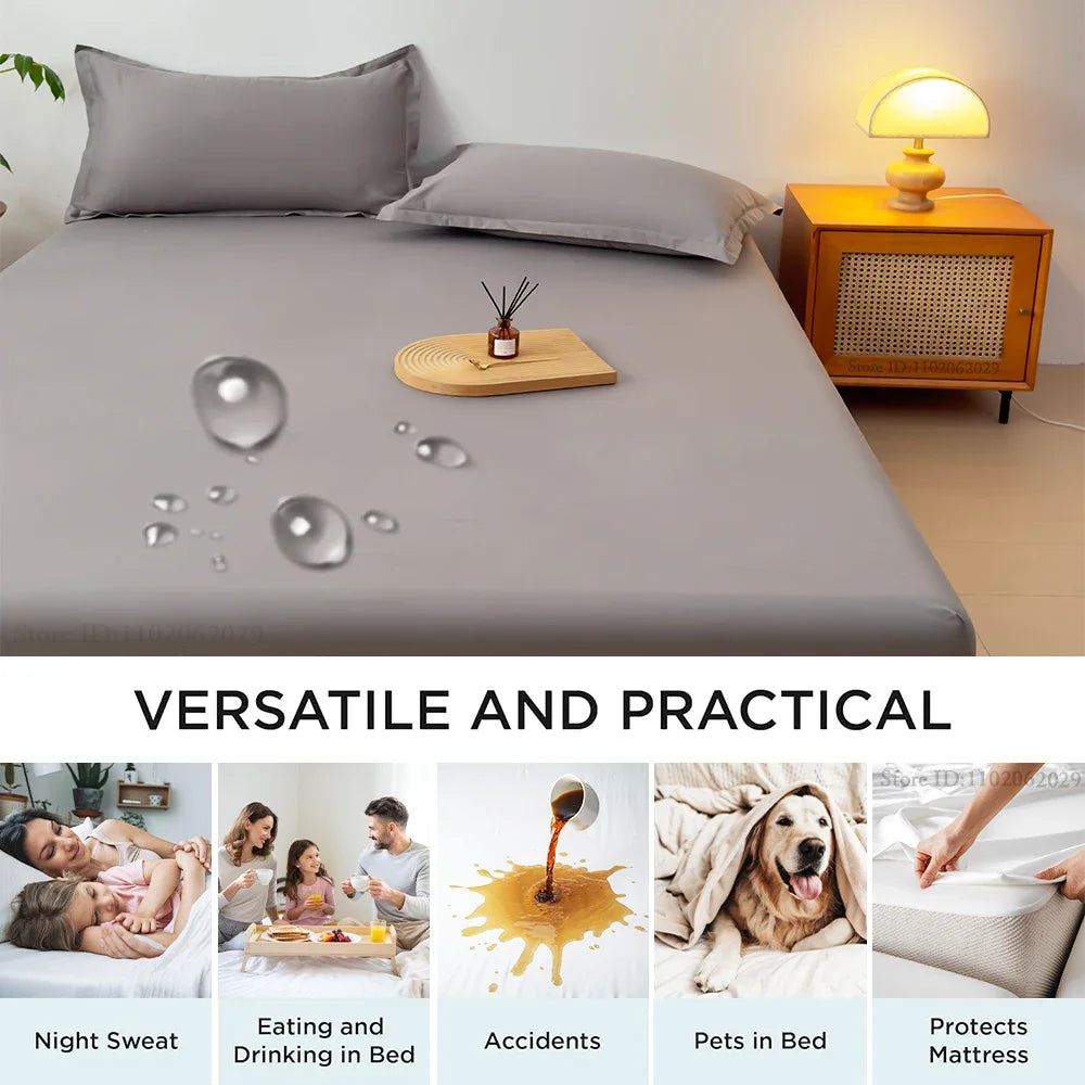Waterproof Fitted Mattress Cover — Thick Bed Protector Sheet for Single, Double, Queen & King Size Beds