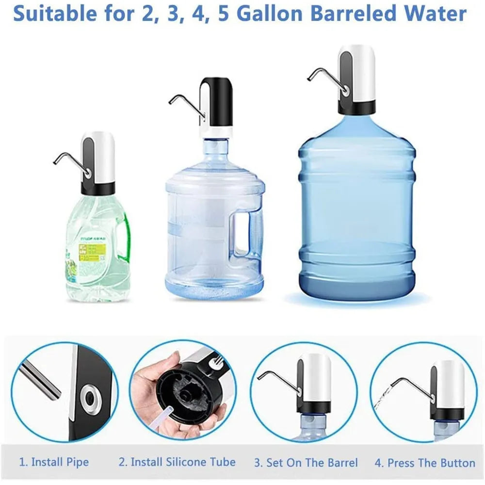 Electric Portable Water Dispenser Pump for 5 Gallon Bottle: USB Charge with Extension Hose - Barreled Tools
