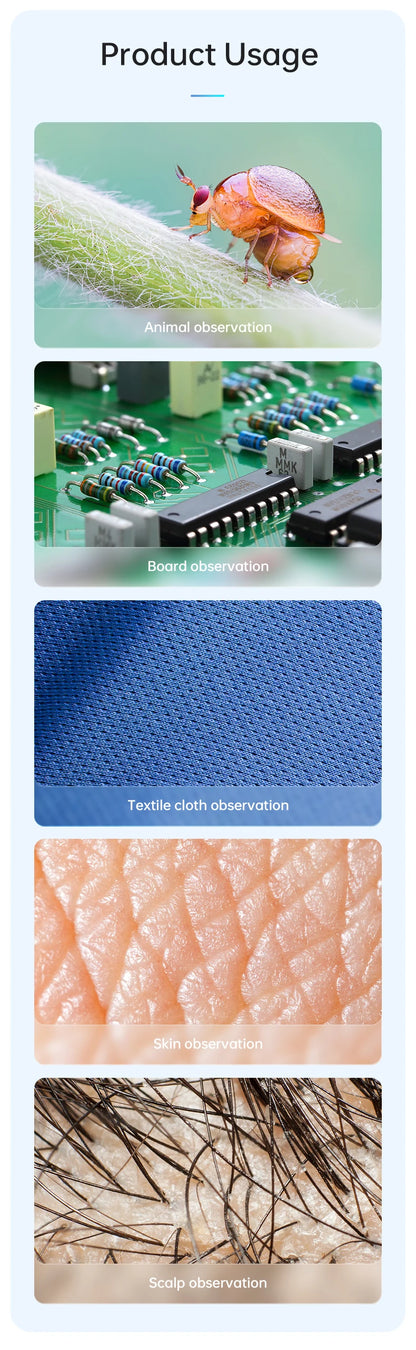 WiFi Digital Microscope Camera — 50X-1000X Zoom 2MP USB Magnifier for Skin Inspection, Repair, Android, iOS, PC