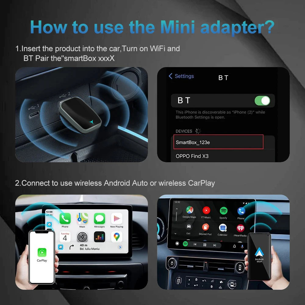 2025 2-in-1 Wireless CarPlay AI Box – Convert Wired CarPlay to Wireless with Android Auto, Plug and Play