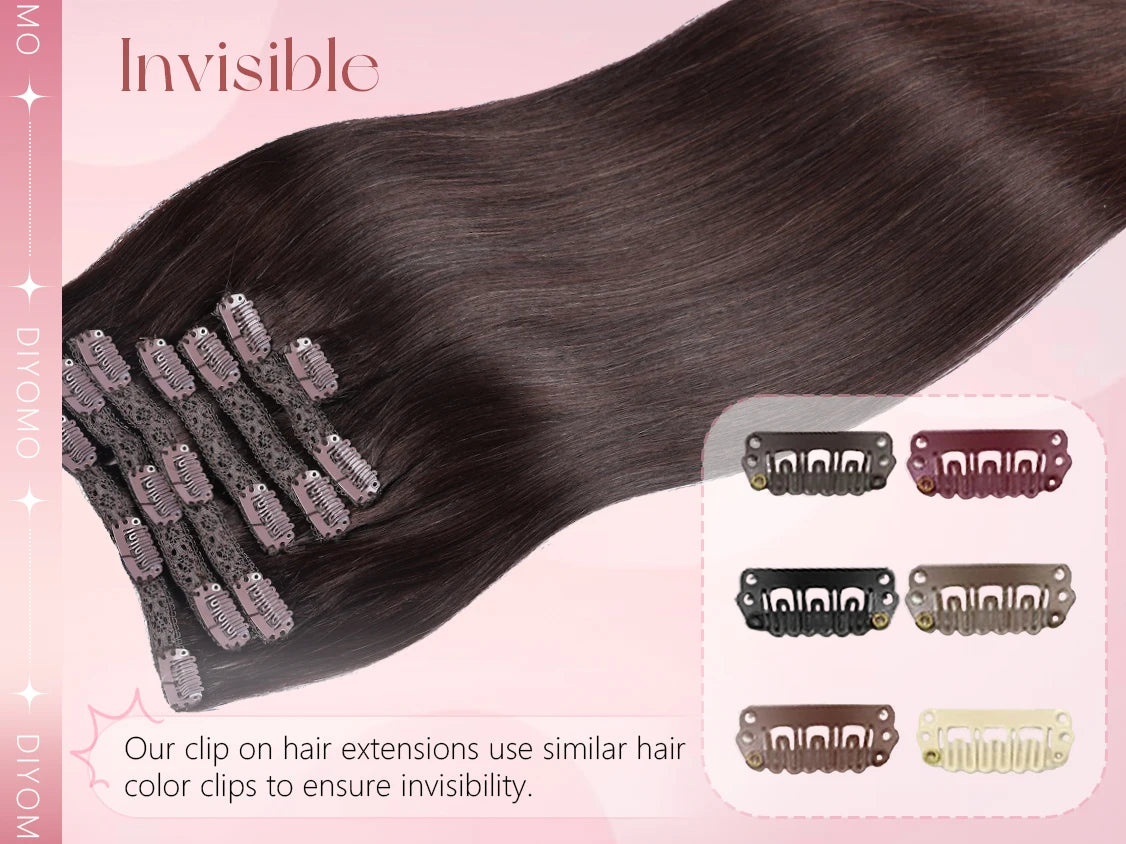 Natural Black Straight Human Hair Extensions - 7-Piece PU Clip-In Invisible Weft Set 116g