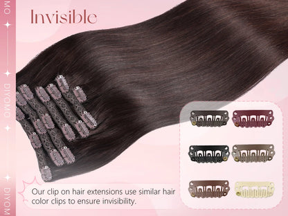 Natural Black Straight Human Hair Extensions - 7-Piece PU Clip-In Invisible Weft Set 116g