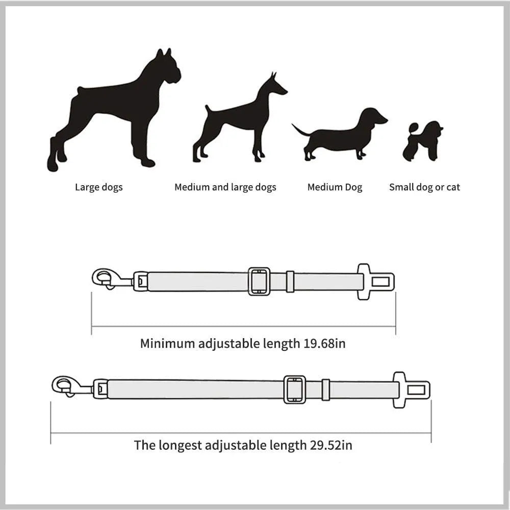 Adjustable Pet Car Seat Belt - Vehicle Dog Harness Lead Clip for Safety, Traction Dog Collar Accessory