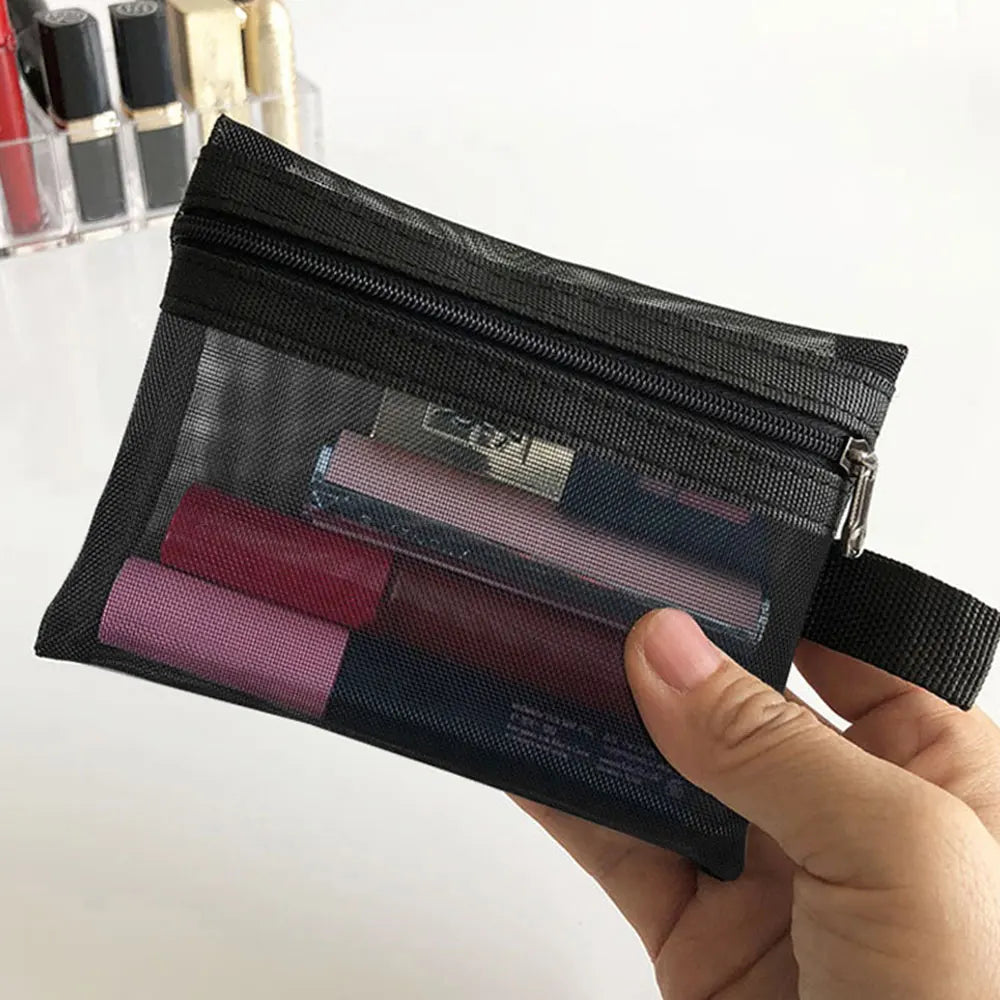 New Mesh Transparent Cosmetic Bags – Small & Large Clear Makeup Pouch, Portable Travel Toiletry Organizer with Lipstick Storage