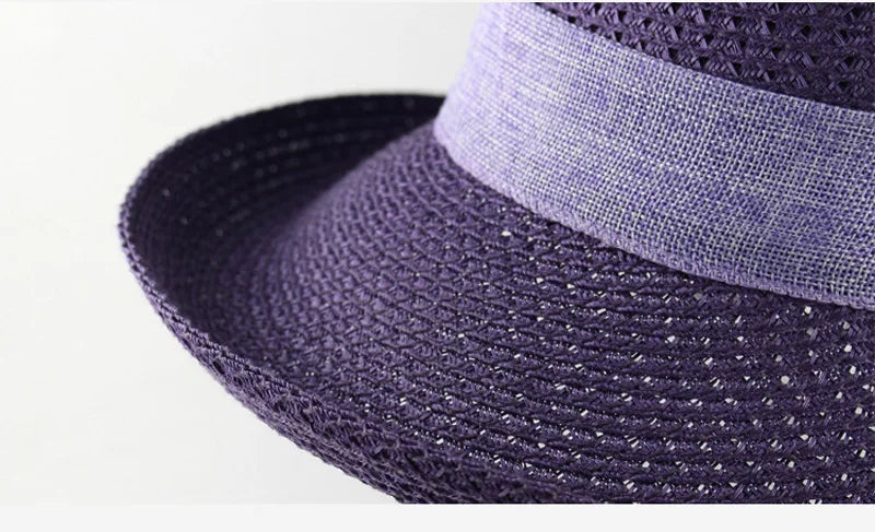 Women’s Summer Bow Ribbon Panama Hat – Beach Straw Cap Bonnet, Stylish Sun Hat for Women