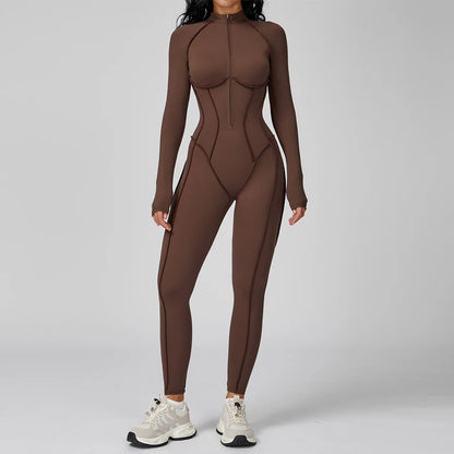 VITALINOVO Women’s Athletic Onesie Jumpsuit – Long Sleeve Zip-Up Running Romper, Bodycon Workout & Hiking One-Piece Activewear Outfit