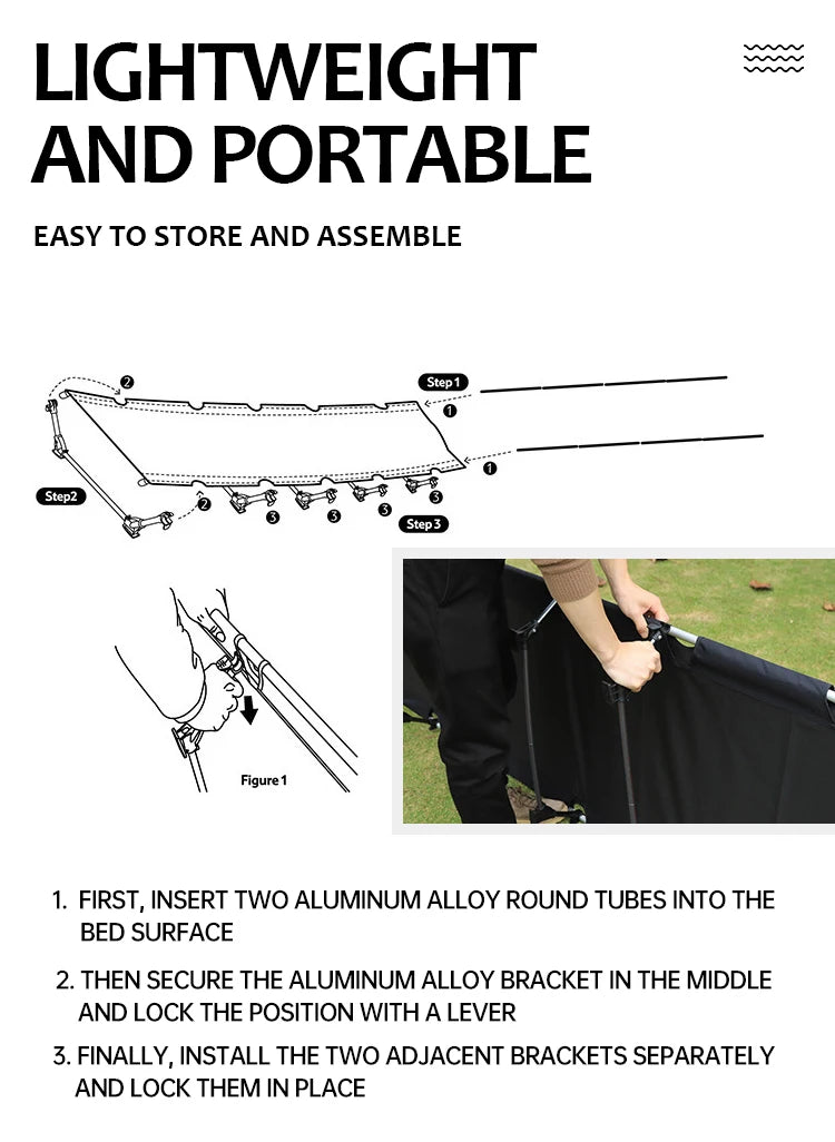 Ultra-Light Folding Camping Bed – Portable Outdoor Tent Cot for Adults, 150KG Capacity, Ideal for Hiking & Travel