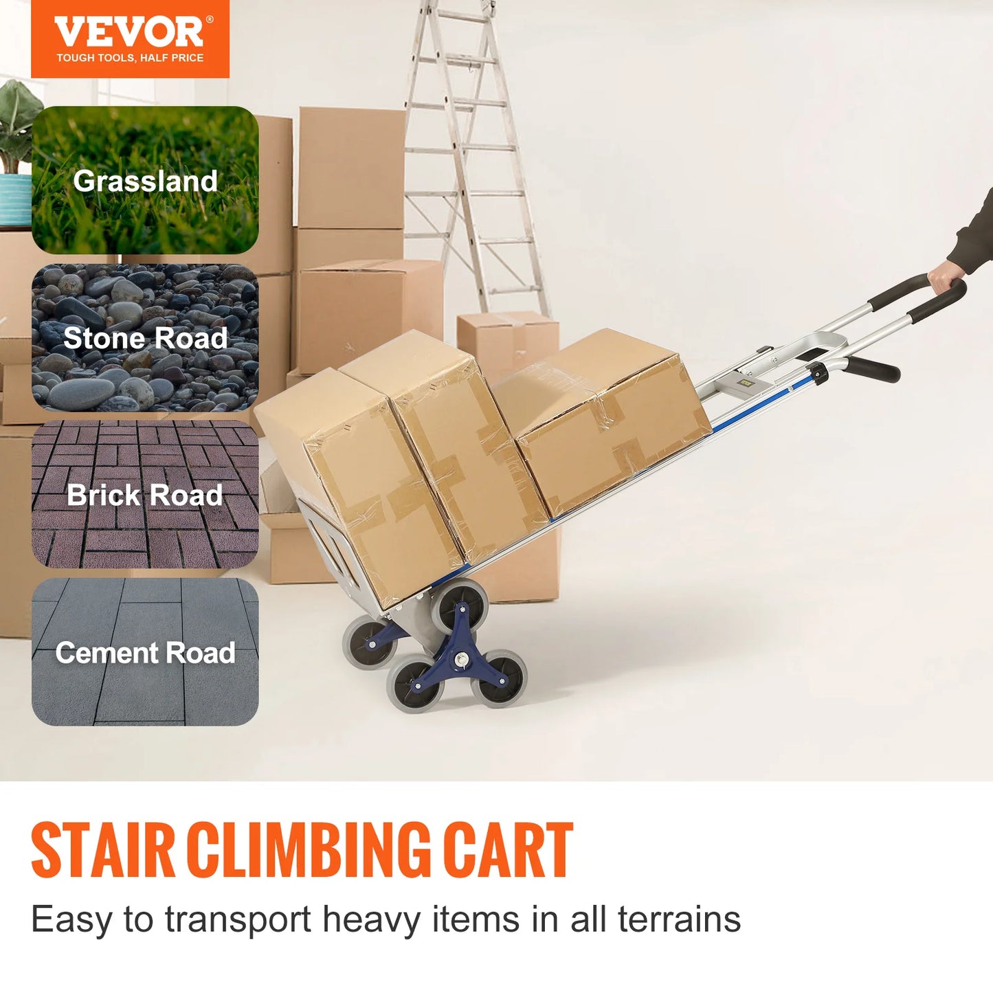 VEVOR Heavy Duty Stair Climbing Cart Trolley - Folding 550/375/220lbs Dual Handle Truck Frame for Warehouse & Airport Use   2/2