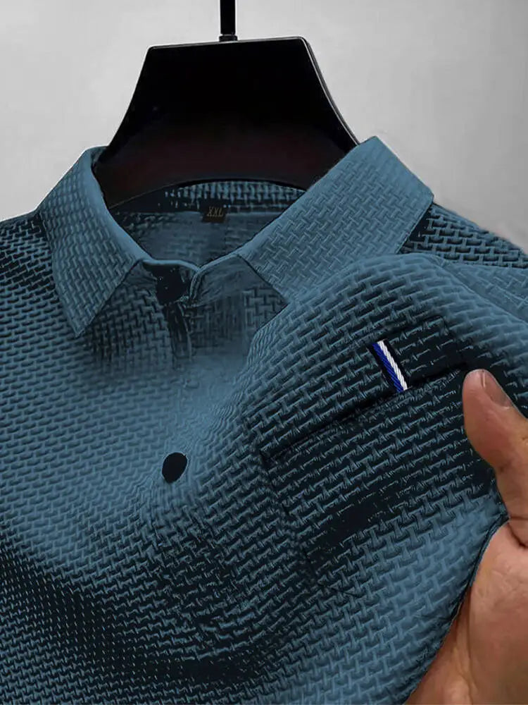 Men's Ice Silk Polo Shirt - Short Sleeve Summer Lapel Top with Pocket Design