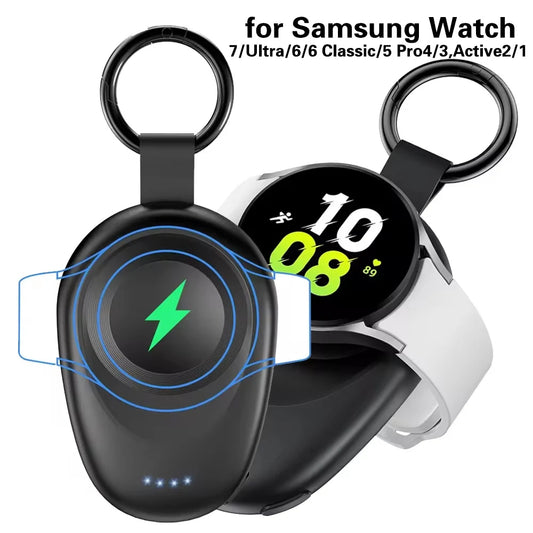 NEWDERY Magnetic Keychain Charger — Portable Wireless Power Bank for Samsung Galaxy Watch 7/Ultra/6/6 Classic/5 Pro/4/3 & Active 2/1