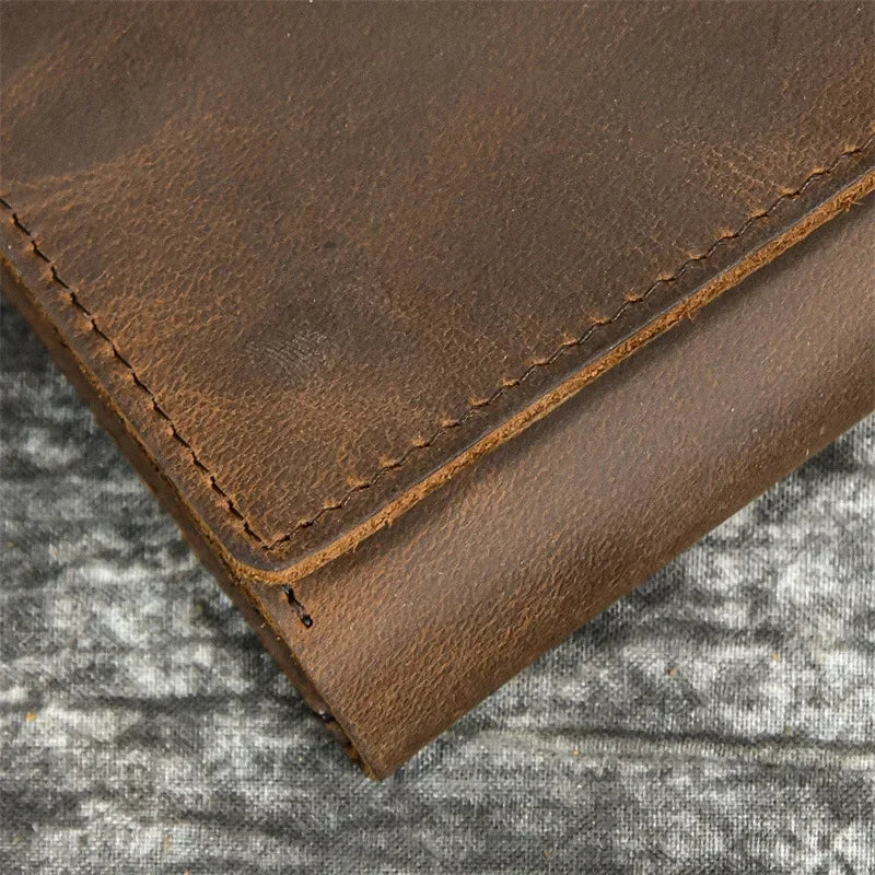 Men’s Genuine Leather Short Wallet with Chain – Trifold Zipper Clutch, Card Holder & Coin Purse