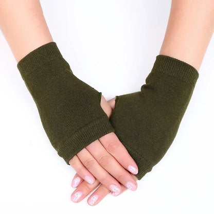 Knitted Thermal Fingerless Gloves for Men & Women – Thick Warm Wool Half Finger Touchscreen Winter Driving Mittens