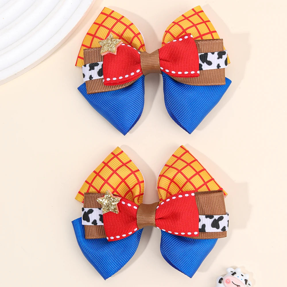 2PCS 3-Layer Bow Hair Clips - Sparkly Star Ribbon Ponytail Hairpins for Girls, Kids & School