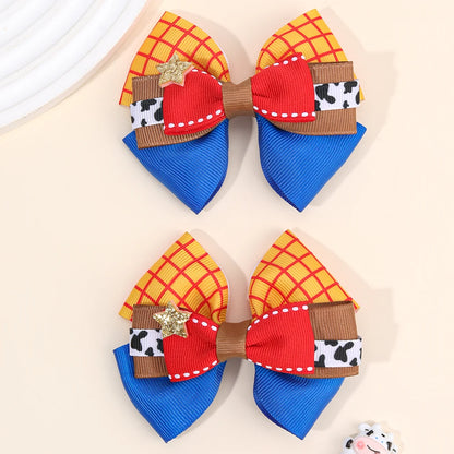 2PCS 3-Layer Bow Hair Clips - Sparkly Star Ribbon Ponytail Hairpins for Girls, Kids & School