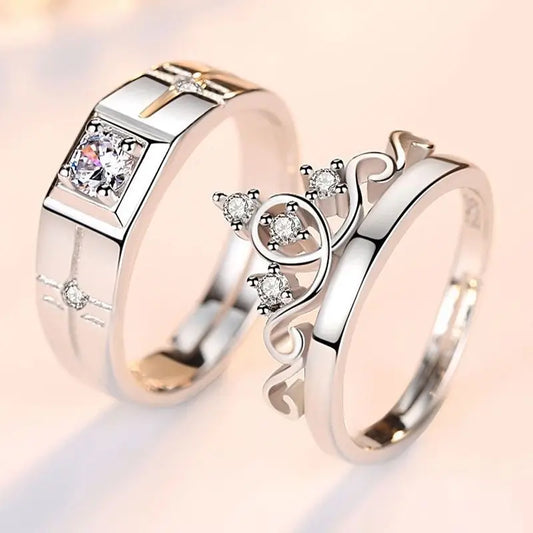 Luxury Zircon Couple Rings - Shiny Crown, Flower & Heart Design for Women & Men, Promise & Anniversary Wedding Jewelry