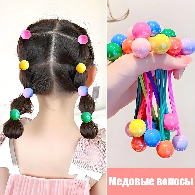 Candy Color Beaded Hair Ties for Girls - Cute Princess Elastic Ponytail Holders for Kids, Babies, and Colorful Everyday Hairstyles
