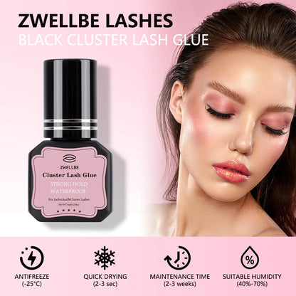 ZWELLBE Lash Clusters Glue 8ml — Black Eyelash Adhesive for DIY Extensions, Long-Lasting, Waterproof & Gentle on Eyes