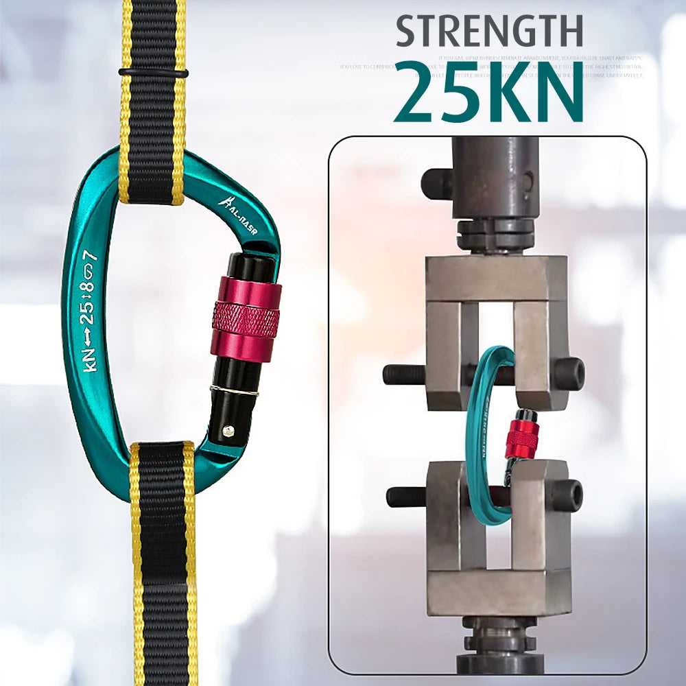 Heavy Duty 25KN Climbing Carabiner: Screw Locking Gate D-Shape Buckle for Hammocks & Climbing Gear
