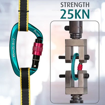 Heavy Duty 25KN Climbing Carabiner: Screw Locking Gate D-Shape Buckle for Hammocks & Climbing Gear