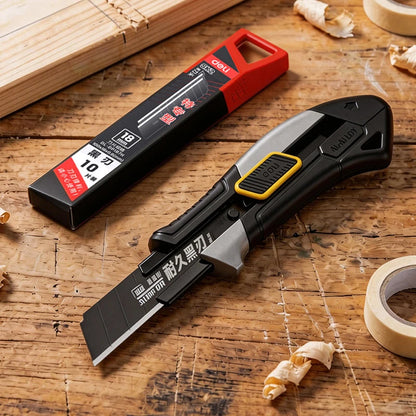Pro Aluminum Utility Knife 18mm - SK2 Black Blade Heavy-Duty Box Cutter with 10 Replacement Blades