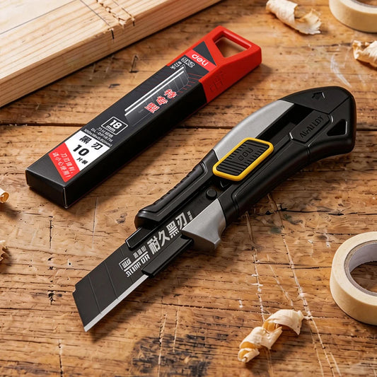Pro Aluminum Utility Knife 18mm - SK2 Black Blade Heavy-Duty Box Cutter with 10 Replacement Blades