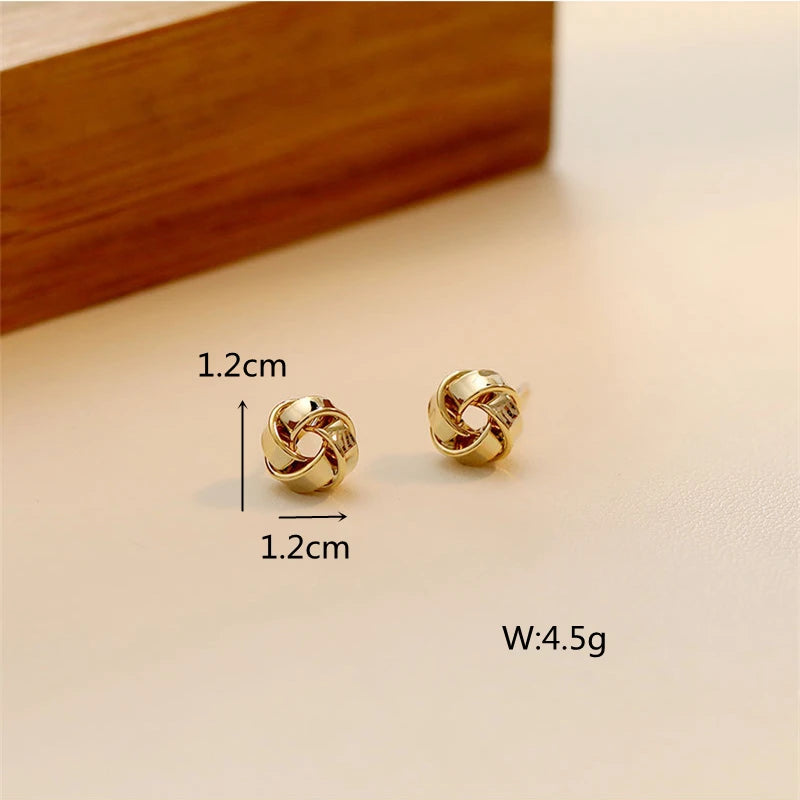 Gold Twisted Flower Stud Earrings – Creative Small Metal Jewelry for Women